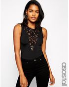 Asos Tall Exclusive Lace Insert Plunge Body - Lyst