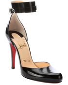 Christian Louboutin Black Patent Leather 'Bettina 100' Ankle Strap Pumps - Lyst