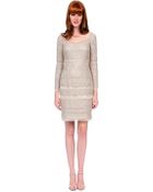 Kay Unger Lace Metallic Long Sleeve Cocktail Dress - Lyst