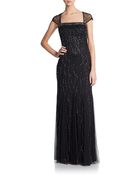 Adrianna Papell Beaded Cap-Sleeve Gown - Lyst