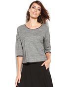 Eileen Fisher Threequartersleeve Contrasttrim Top - Lyst