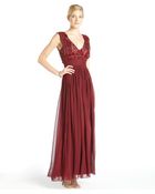 Alberto Makali Wine Red Beaded Silk Chiffon V-Neck Gown - Lyst