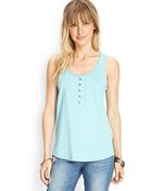 Love 21 Lace-Back Henley Tank - Lyst