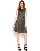 Calvin Klein Contrast Laser-Cut Belted Dress - Lyst