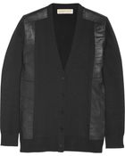 MICHAEL Michael Kors Leather-Trimmed Knitted Cardigan - Lyst