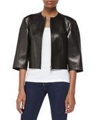 Michael Kors Calfskin Leather Cropped Jacket - Lyst
