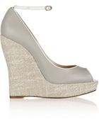 Oscar de la Renta Alaly Leather and Canvas Wedge Pumps - Lyst