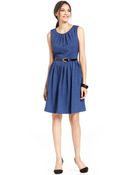 Ellen Tracy Sleeveless Belted Pleated Dress - Lyst