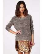 Missguided Dayo Fluffy Chain Neck Detail Jumper Silver Grey - Lyst