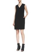 Vince Leather-trim V-neck Shift Dress - Lyst