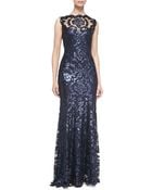Tadashi Shoji Sleeveless Sequined Lace-Overlay Gown - Lyst