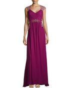 Badgley Mischka Silk Embellished Cap-Sleeve Gown - Lyst