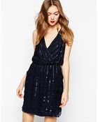 Aryn K. Wrap Front Dress With T Bar Back Detail - Lyst