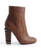 Fendi Brown Leather Studded Heel Side Zip Ankle Boots - Lyst