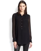 Vince Sheer-Paneled Tuxedo Blouse - Lyst