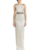 Notte By Marchesa Metallic Silk Pleated Gown - Lyst