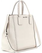 Miu Miu Studded Leather Tote - Lyst