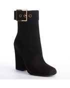 Gucci Black Suede Gold Buckle Detail Heel Boots - Lyst