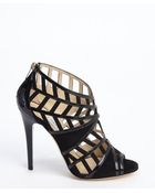 Jimmy Choo Black Suede And Patent Leather Cutout Peep Toe Pumps - Lyst