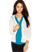 Maison Jules Three-Quarter-Length Pointelle-Knit Cardigan - Lyst