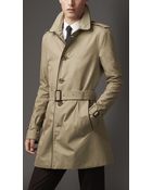 Burberry Mid-Length Leather Trim Gabardine Trench Coat - Lyst