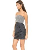 4.collective Strapless Dress - Navy Multi - Lyst
