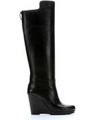 Prada Black Smooth Leather Wedge Knee-High Boots - Lyst