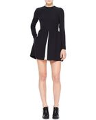 Valentino Jewel-Neck Long-Sleeve Dress With Contrast Pleat - Lyst