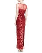 Tadashi Shoji Sleeveless Sequined Lace Overlay Gown - Lyst