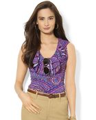 Lauren by Ralph Lauren Paisley Ruffled Vneck Top - Lyst