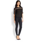 Rebecca Taylor Silk Sequined-Yoke Cutout Top - Lyst