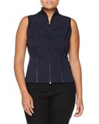 Donna Karan New York Two-Way Zip Leather Trim Vest - Lyst