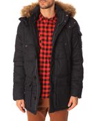 Tommy Hilfiger Sean Navy Flannel Parka With Removable Hood And Fur Trim - Lyst