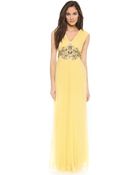 Notte By Marchesa Pleated Chiffon Gown with Embroidery - Lyst