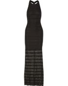 Alice + Olivia Lavinia Leather-Trimmed Stretch-Lace Maxi Dress - Lyst
