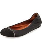 Lanvin Snake-Embossed Cap-Toe Ballet Flat - Lyst