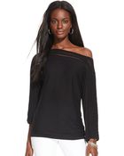 Lauren by Ralph Lauren Cropped-Sleeve Sweater - Lyst
