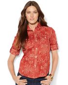 Lauren by Ralph Lauren Tabsleeve Geoprint Shirt - Lyst