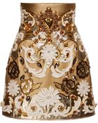 Dolce & Gabbana Embroidered Metallic Leather High Waist Skirt - Lyst