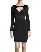 Halston Heritage Long-Sleeve Open-Diamond Stretch-Knit Dress - Lyst