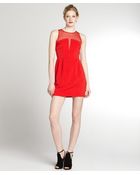 Aryn K. Red Stretch Woven Illusion Neckline Cocktail Dress - Lyst