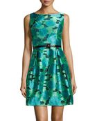 Muse Sleeveless Belted Floral Jacquard Dress - Lyst