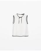 Zara Top With Bow And Piping - Lyst