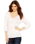 Guess Three-Quarter-Sleeve Metallic-Flecked Knit Henley - Lyst