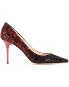 Jimmy Choo Agnes Glitter-Covered Leather Pumps - Lyst
