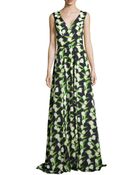Zac Zac Posen Sleeveless V-Neck Floral Gown - Lyst