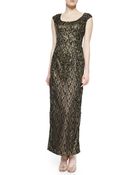 Sue Wong Cap-sleeve Beaded Metallic Lace Gown - Lyst