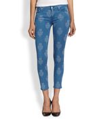 Mother The Looker Printed Cropped Skinny Jeans - Lyst