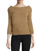 Michael Kors Off-The-Shoulder Ribbed Wool Sweater - Lyst