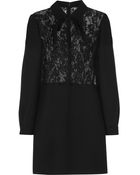 Valentino Lace-Paneled Wool And Silk-Blend Crepe Dress - Lyst